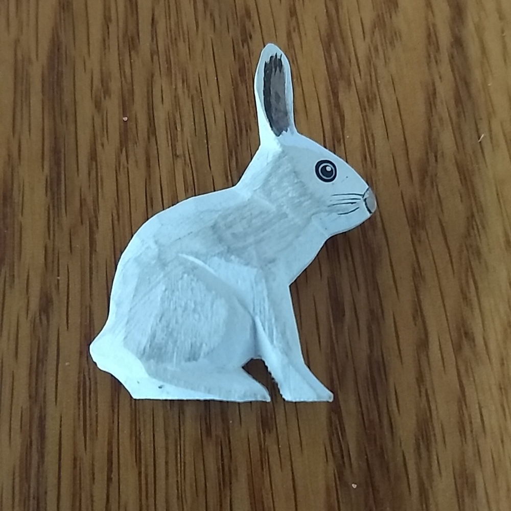 Wooden Carved White Rabbit Pin